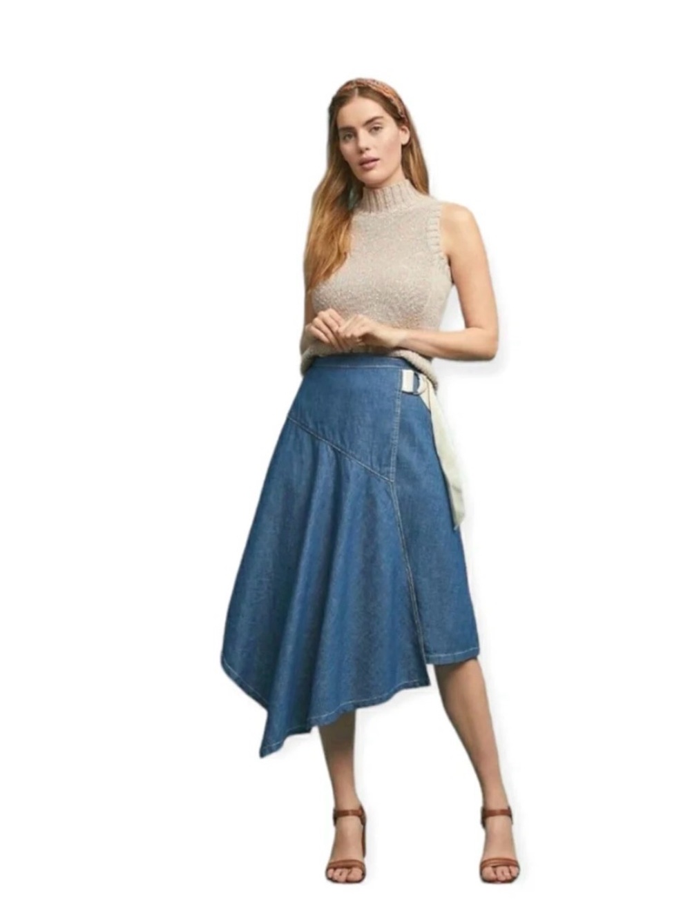 Anthropologie Pilcro and the Letterpress Denim Asymmetrical Wrap Skirt